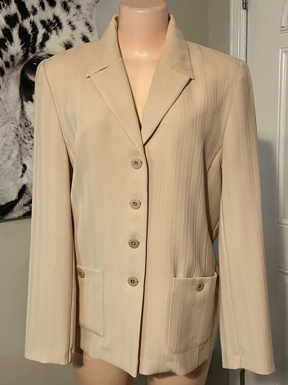 Vintage Frankenwalder Beige textured vertical pinstripe blazer Jacket German 40